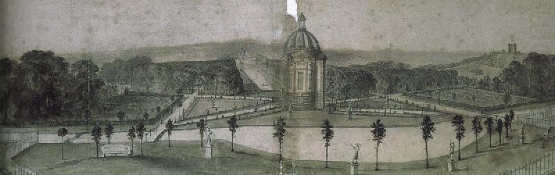 Bird-s-eye view of the gardens at Wrest Park,seen from the park, unknow artist